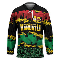 Vanuatu 46th Year Anniversary Hockey Jersey 30 July 1980 Hibiscus Seamless Pattern LT9 Unisex Black - Polynesian Pride