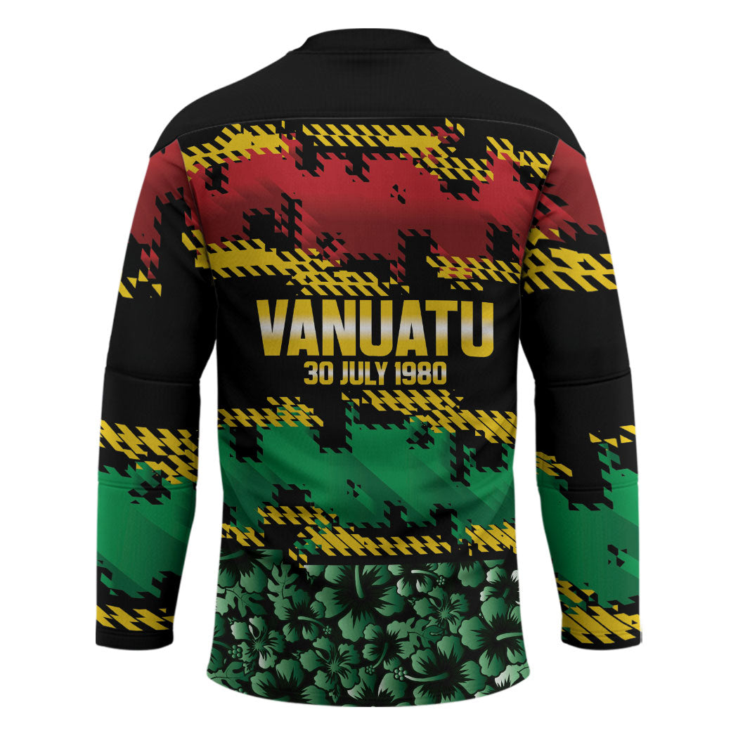 Vanuatu 46th Year Anniversary Hockey Jersey 30 July 1980 Hibiscus Seamless Pattern LT9 - Polynesian Pride