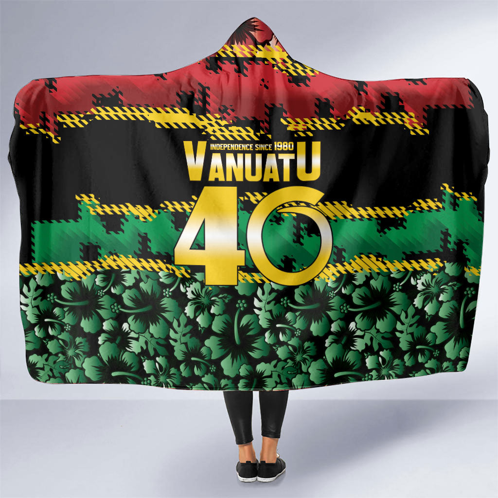 Vanuatu 46th Year Anniversary Hooded Blanket 30 July 1980 Hibiscus Seamless Pattern