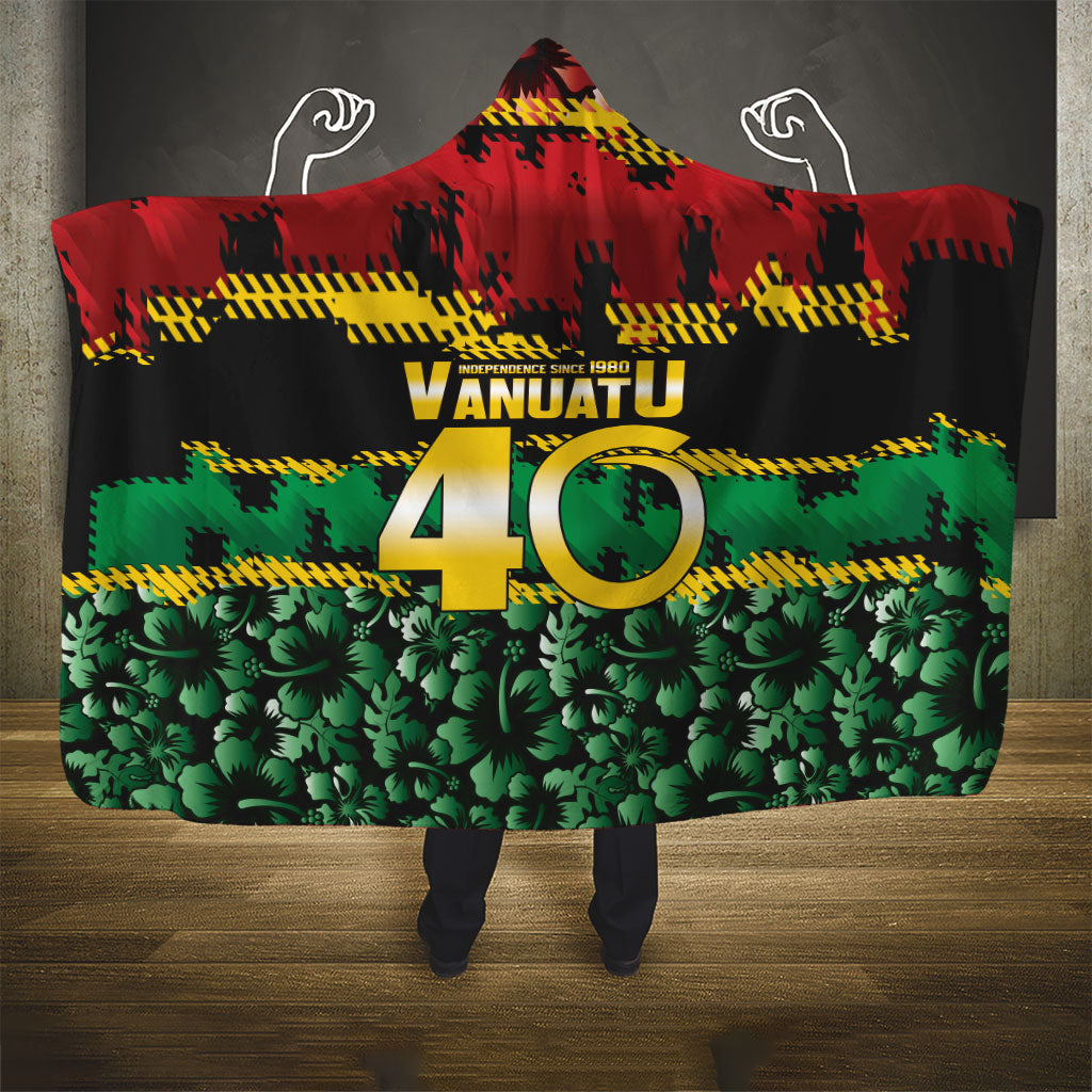 Vanuatu 46th Year Anniversary Hooded Blanket 30 July 1980 Hibiscus Seamless Pattern