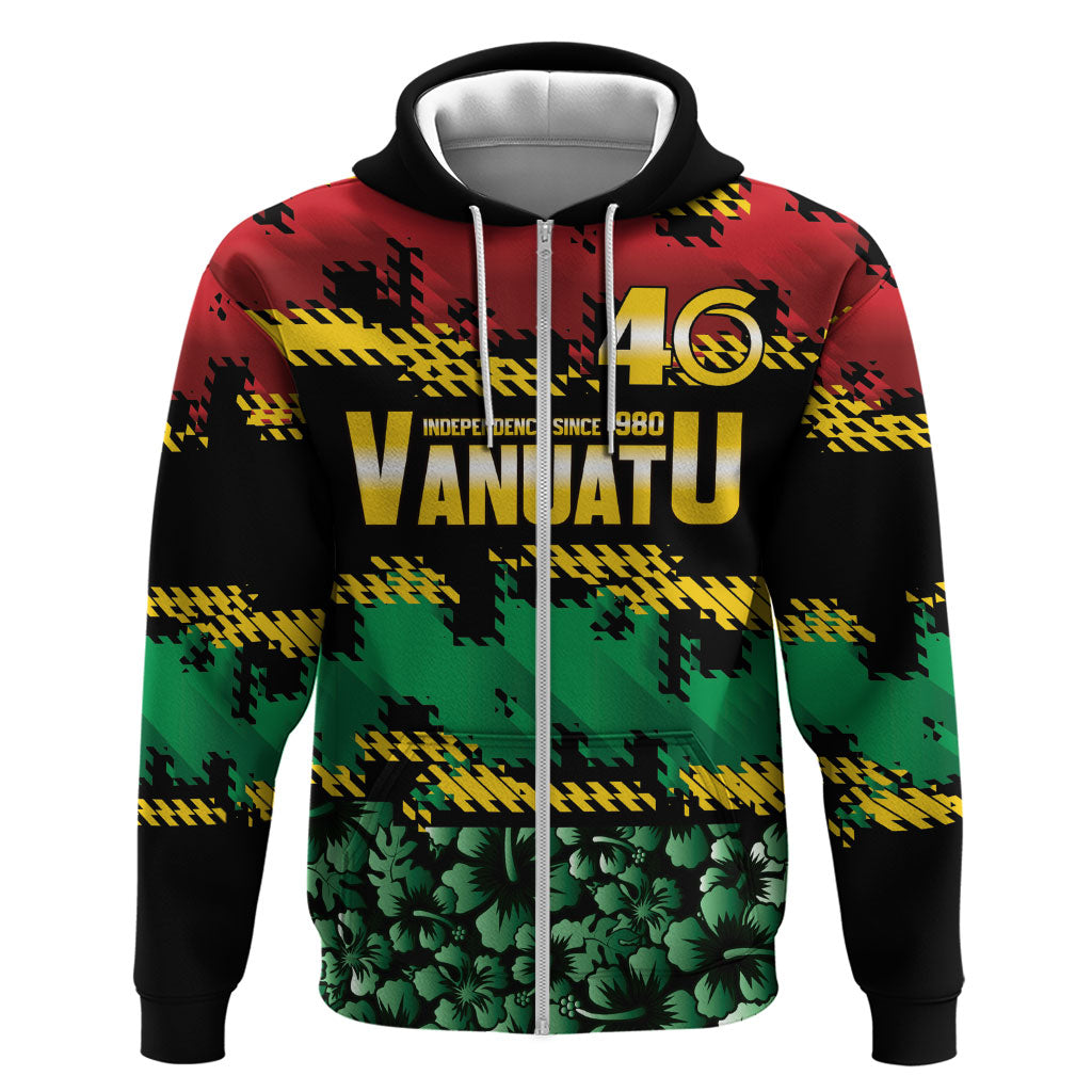 Vanuatu 46th Year Anniversary Hoodie 30 July 1980 Hibiscus Seamless Pattern LT9 Zip Hoodie Black - Polynesian Pride