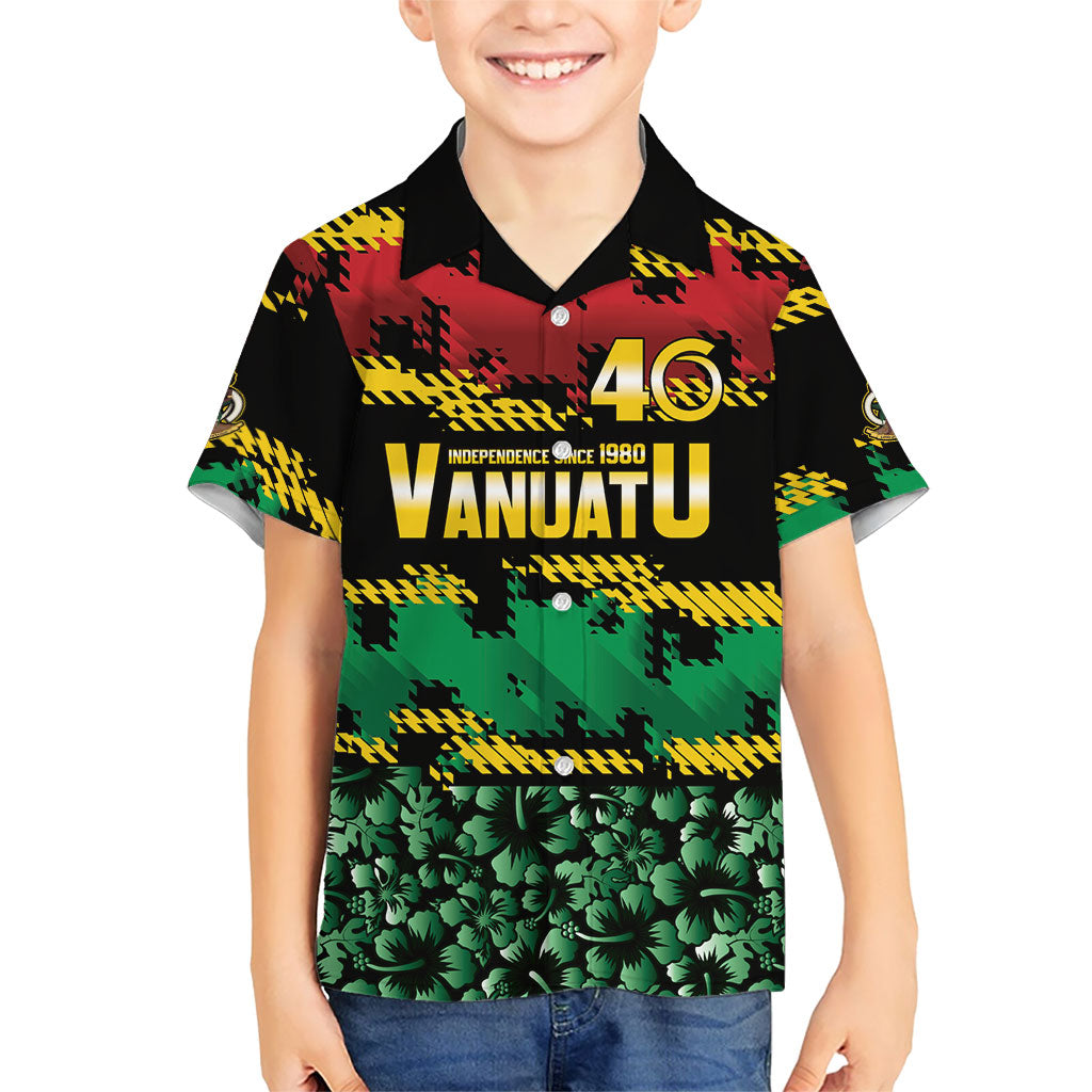 Vanuatu 46th Year Anniversary Kid Hawaiian Shirt 30 July 1980 Hibiscus Seamless Pattern LT9 Kid Black - Polynesian Pride