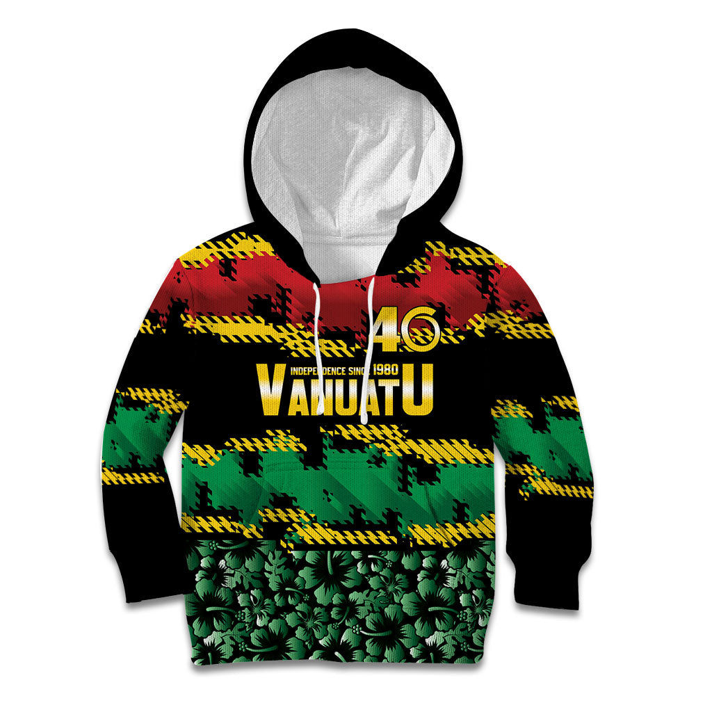 Vanuatu 46th Year Anniversary Kid Hoodie 30 July 1980 Hibiscus Seamless Pattern LT9 Hoodie Black - Polynesian Pride