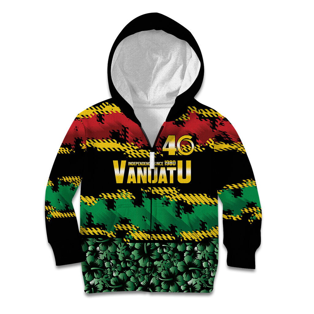 Vanuatu 46th Year Anniversary Kid Hoodie 30 July 1980 Hibiscus Seamless Pattern LT9 Zip Hoodie Black - Polynesian Pride