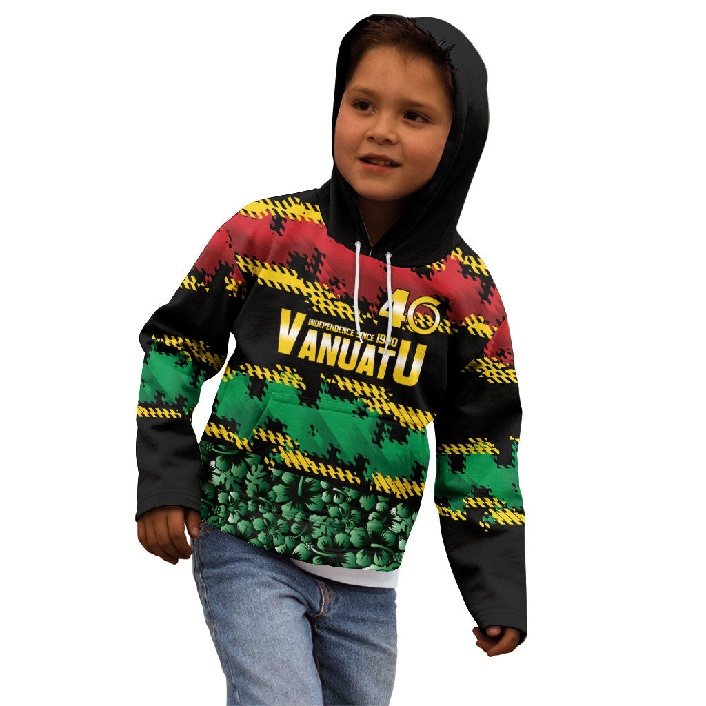 Vanuatu 46th Year Anniversary Kid Hoodie 30 July 1980 Hibiscus Seamless Pattern LT9 - Polynesian Pride