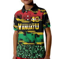Vanuatu 46th Year Anniversary Kid Polo Shirt 30 July 1980 Hibiscus Seamless Pattern LT9 Kid Black - Polynesian Pride