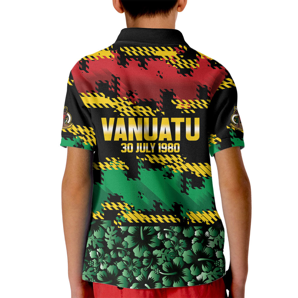 Vanuatu 46th Year Anniversary Kid Polo Shirt 30 July 1980 Hibiscus Seamless Pattern LT9 - Polynesian Pride