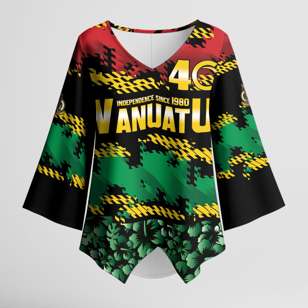Vanuatu 46th Year Anniversary Kimono Sleeve Blouse 30 July 1980 Hibiscus Seamless Pattern LT9 Female Black - Polynesian Pride