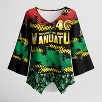 Vanuatu 46th Year Anniversary Kimono Sleeve Blouse 30 July 1980 Hibiscus Seamless Pattern LT9 Female Black - Polynesian Pride