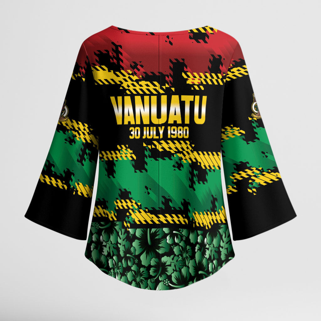 Vanuatu 46th Year Anniversary Kimono Sleeve Blouse 30 July 1980 Hibiscus Seamless Pattern LT9 - Polynesian Pride