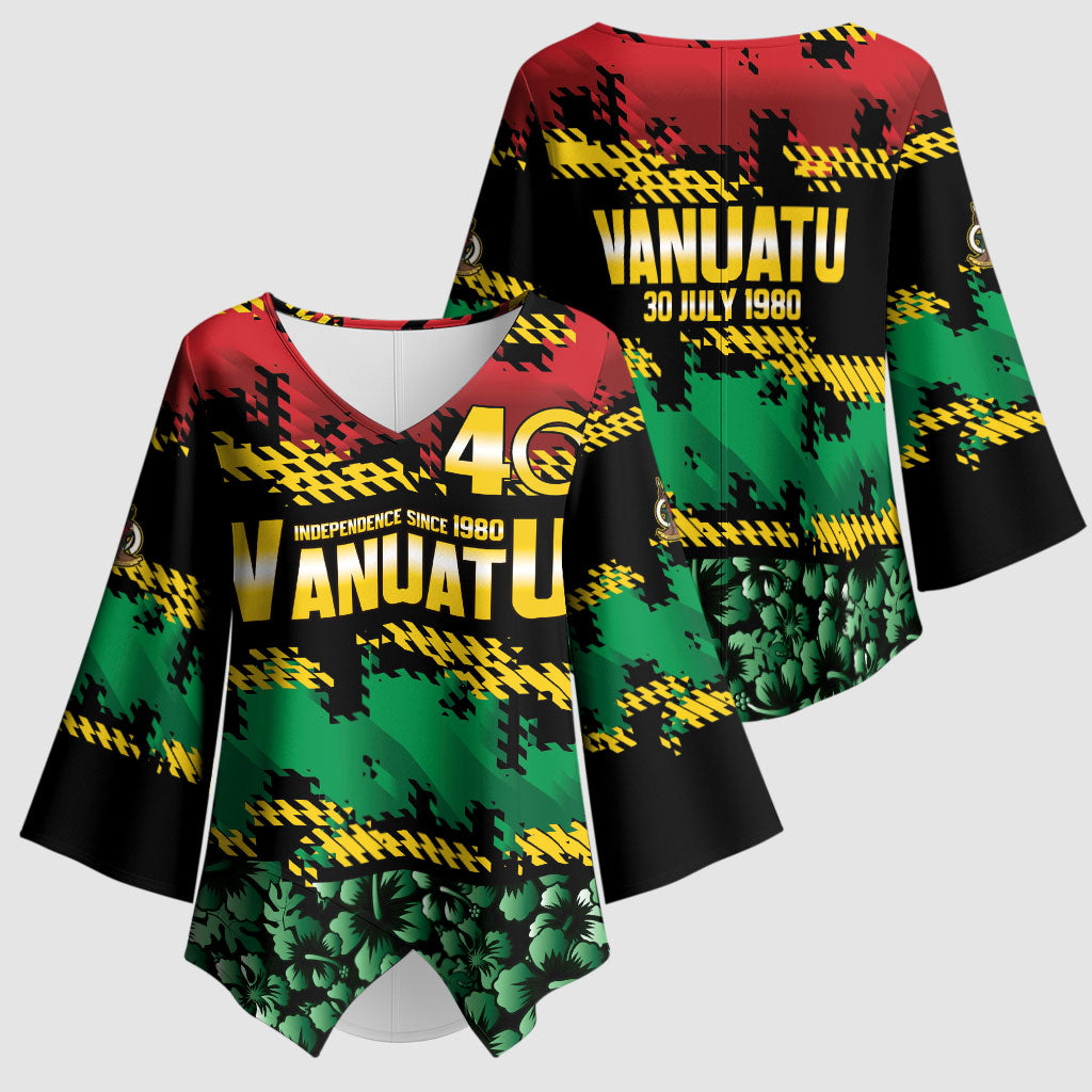 Vanuatu 46th Year Anniversary Kimono Sleeve Blouse 30 July 1980 Hibiscus Seamless Pattern LT9 - Polynesian Pride
