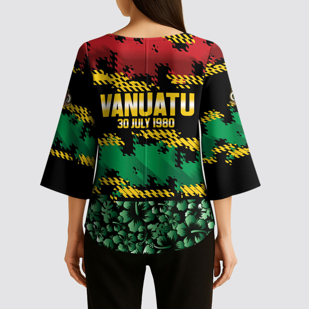 Vanuatu 46th Year Anniversary Kimono Sleeve Blouse 30 July 1980 Hibiscus Seamless Pattern LT9 - Polynesian Pride