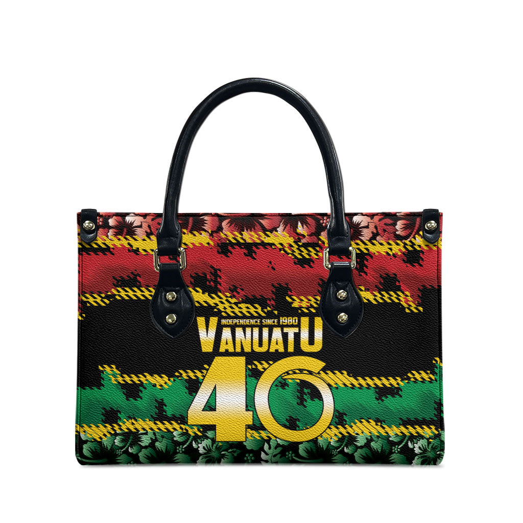 Vanuatu 46th Year Anniversary Leather Bag 30 July 1980 Hibiscus Seamless Pattern LT9 - Polynesian Pride