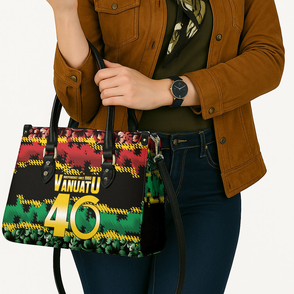 Vanuatu 46th Year Anniversary Leather Bag 30 July 1980 Hibiscus Seamless Pattern LT9 - Polynesian Pride