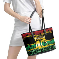 Vanuatu 46th Year Anniversary Leather Tote Bag 30 July 1980 Hibiscus Seamless Pattern LT9 - Polynesian Pride