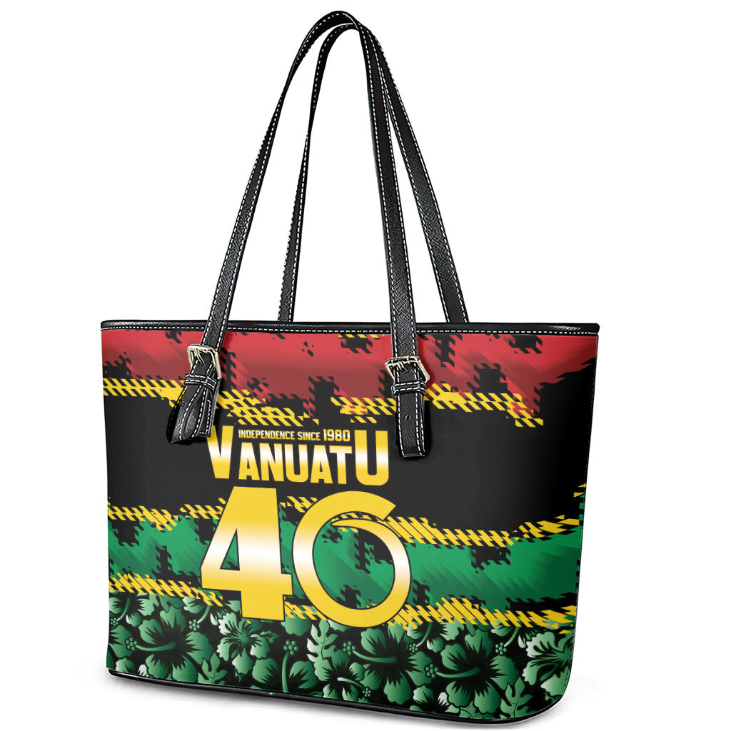 Vanuatu 46th Year Anniversary Leather Tote Bag 30 July 1980 Hibiscus Seamless Pattern LT9 - Polynesian Pride