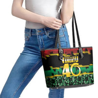 Vanuatu 46th Year Anniversary Leather Tote Bag 30 July 1980 Hibiscus Seamless Pattern LT9 - Polynesian Pride