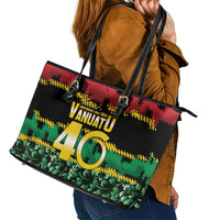 Vanuatu 46th Year Anniversary Leather Tote Bag 30 July 1980 Hibiscus Seamless Pattern LT9 - Polynesian Pride
