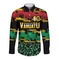 Vanuatu 46th Year Anniversary Long Sleeve Button Shirt 30 July 1980 Hibiscus Seamless Pattern