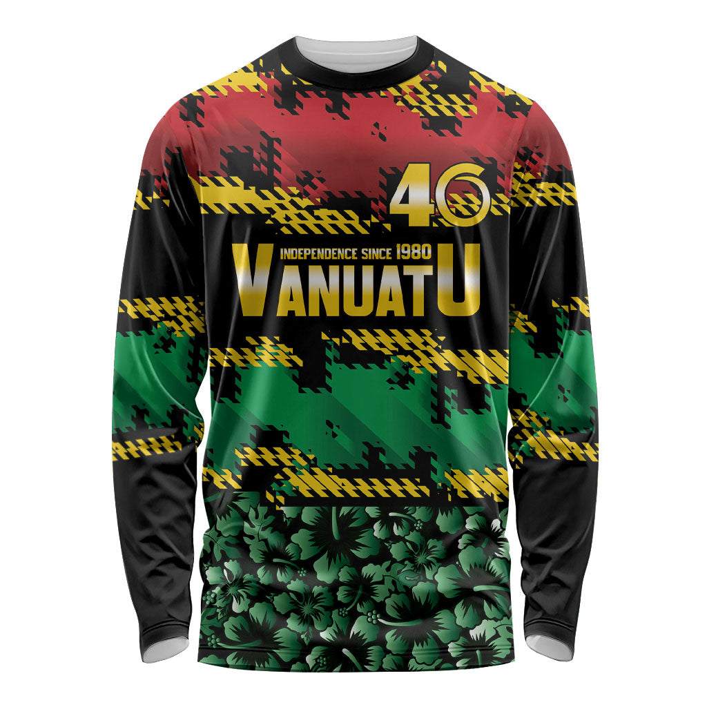 Vanuatu 46th Year Anniversary Long Sleeve Shirt 30 July 1980 Hibiscus Seamless Pattern LT9 Unisex Black - Polynesian Pride