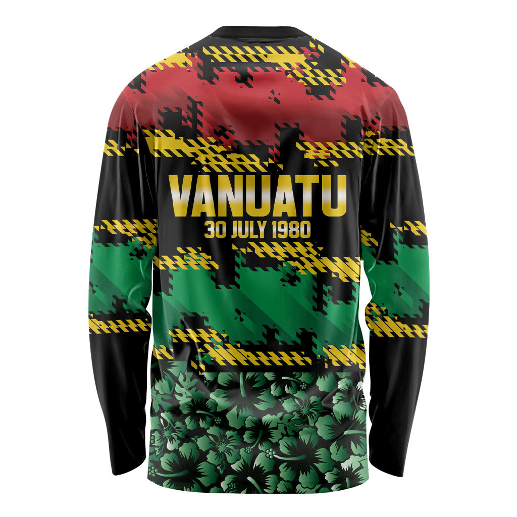 Vanuatu 46th Year Anniversary Long Sleeve Shirt 30 July 1980 Hibiscus Seamless Pattern LT9 - Polynesian Pride