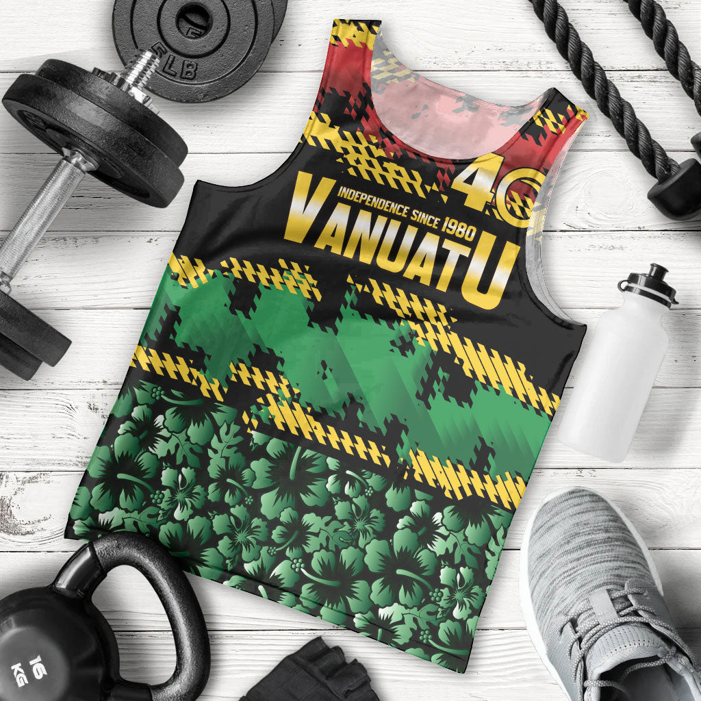 Vanuatu 46th Year Anniversary Men Tank Top 30 July 1980 Hibiscus Seamless Pattern LT9 - Polynesian Pride
