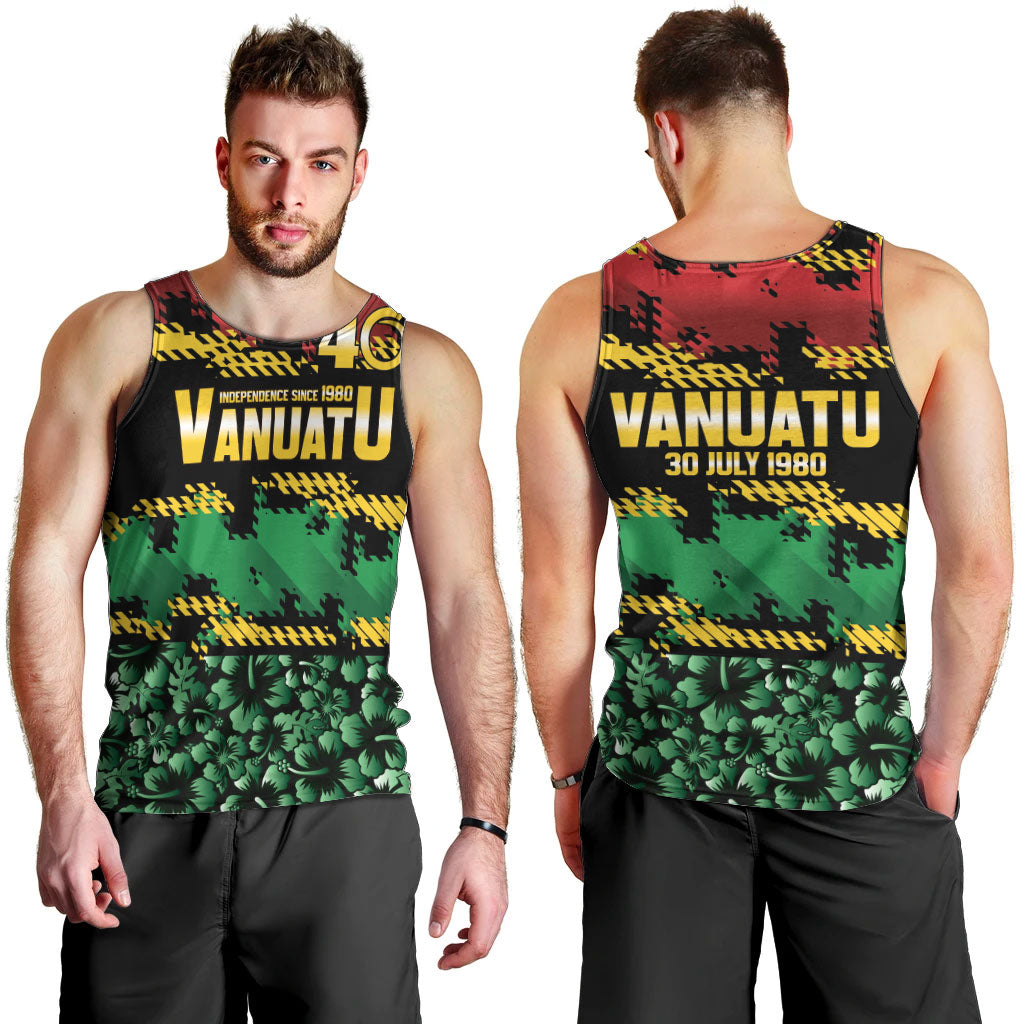 Vanuatu 46th Year Anniversary Men Tank Top 30 July 1980 Hibiscus Seamless Pattern LT9 - Polynesian Pride