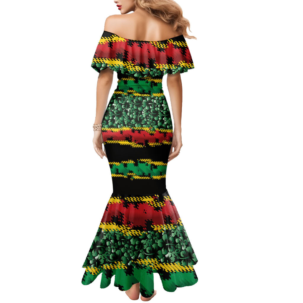 Vanuatu 46th Year Anniversary Mermaid Dress 30 July 1980 Hibiscus Seamless Pattern LT9 - Polynesian Pride