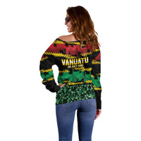 Vanuatu 46th Year Anniversary Off Shoulder Sweater 30 July 1980 Hibiscus Seamless Pattern LT9 - Polynesian Pride