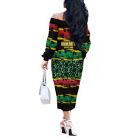 Vanuatu 46th Year Anniversary Off The Shoulder Long Sleeve Dress 30 July 1980 Hibiscus Seamless Pattern LT9 - Polynesian Pride