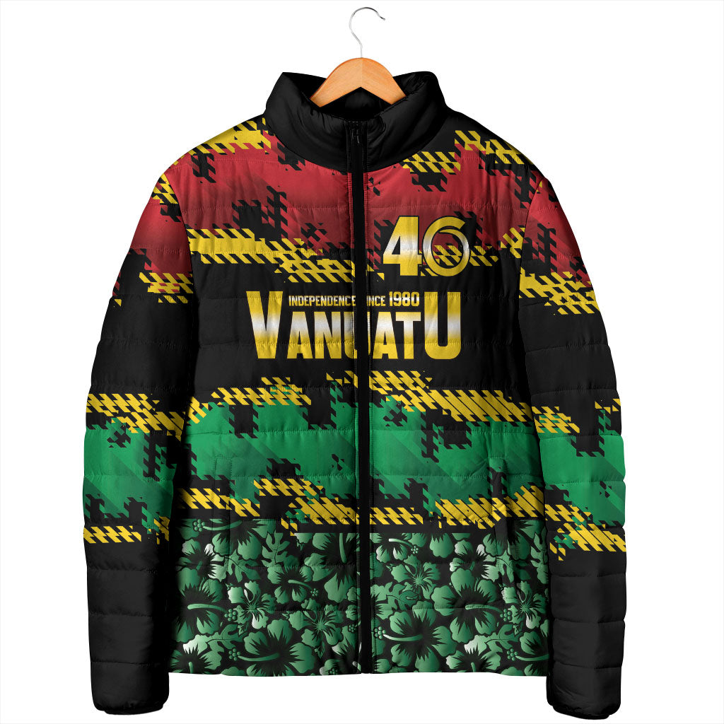 Vanuatu 46th Year Anniversary Padded Jacket 30 July 1980 Hibiscus Seamless Pattern LT9 - Polynesian Pride