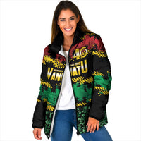 Vanuatu 46th Year Anniversary Padded Jacket 30 July 1980 Hibiscus Seamless Pattern LT9 Women Black - Polynesian Pride