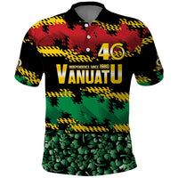 Vanuatu 46th Year Anniversary Polo Shirt 30 July 1980 Hibiscus Seamless Pattern LT9 Black - Polynesian Pride