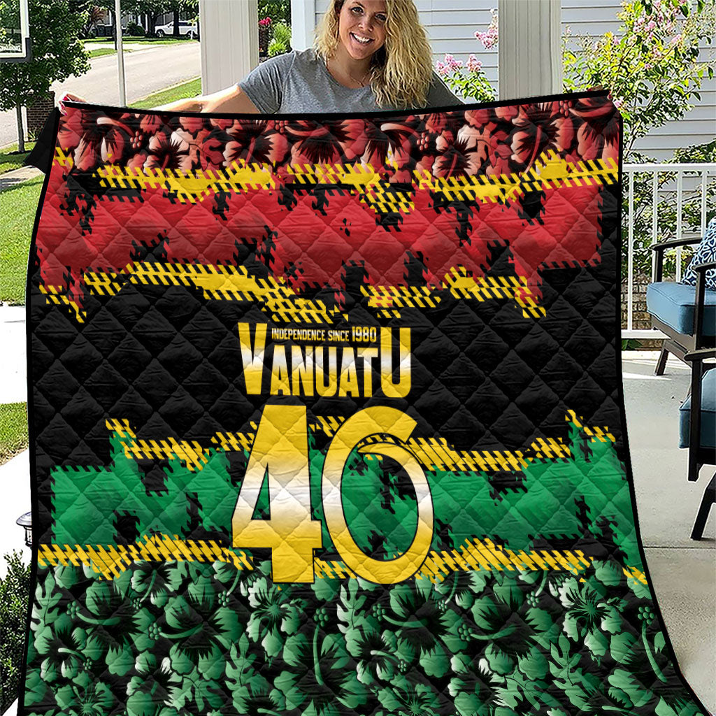 Vanuatu 46th Year Anniversary Quilt 30 July 1980 Hibiscus Seamless Pattern LT9 Black - Polynesian Pride