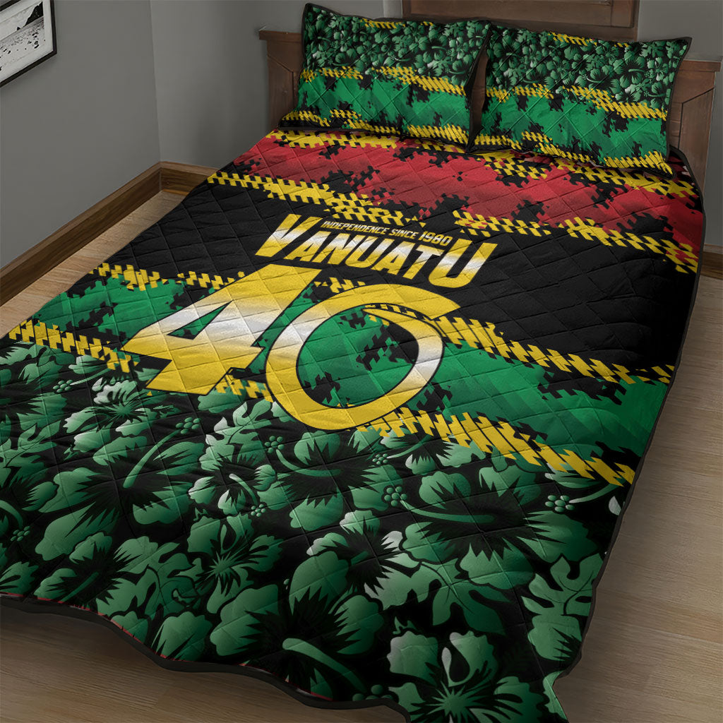 Vanuatu 46th Year Anniversary Quilt Bed Set 30 July 1980 Hibiscus Seamless Pattern LT9 - Polynesian Pride