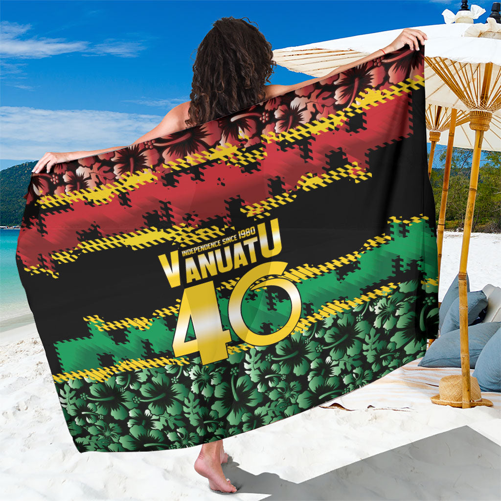 Vanuatu 46th Year Anniversary Sarong 30 July 1980 Hibiscus Seamless Pattern LT9 One Size 44 x 66 inches Black - Polynesian Pride