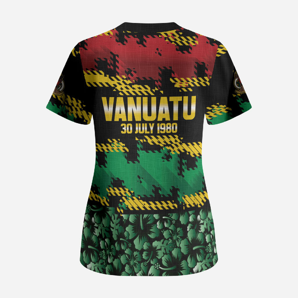 Vanuatu 46th Year Anniversary Scrub Top 30 July 1980 Hibiscus Seamless Pattern LT9 - Polynesian Pride