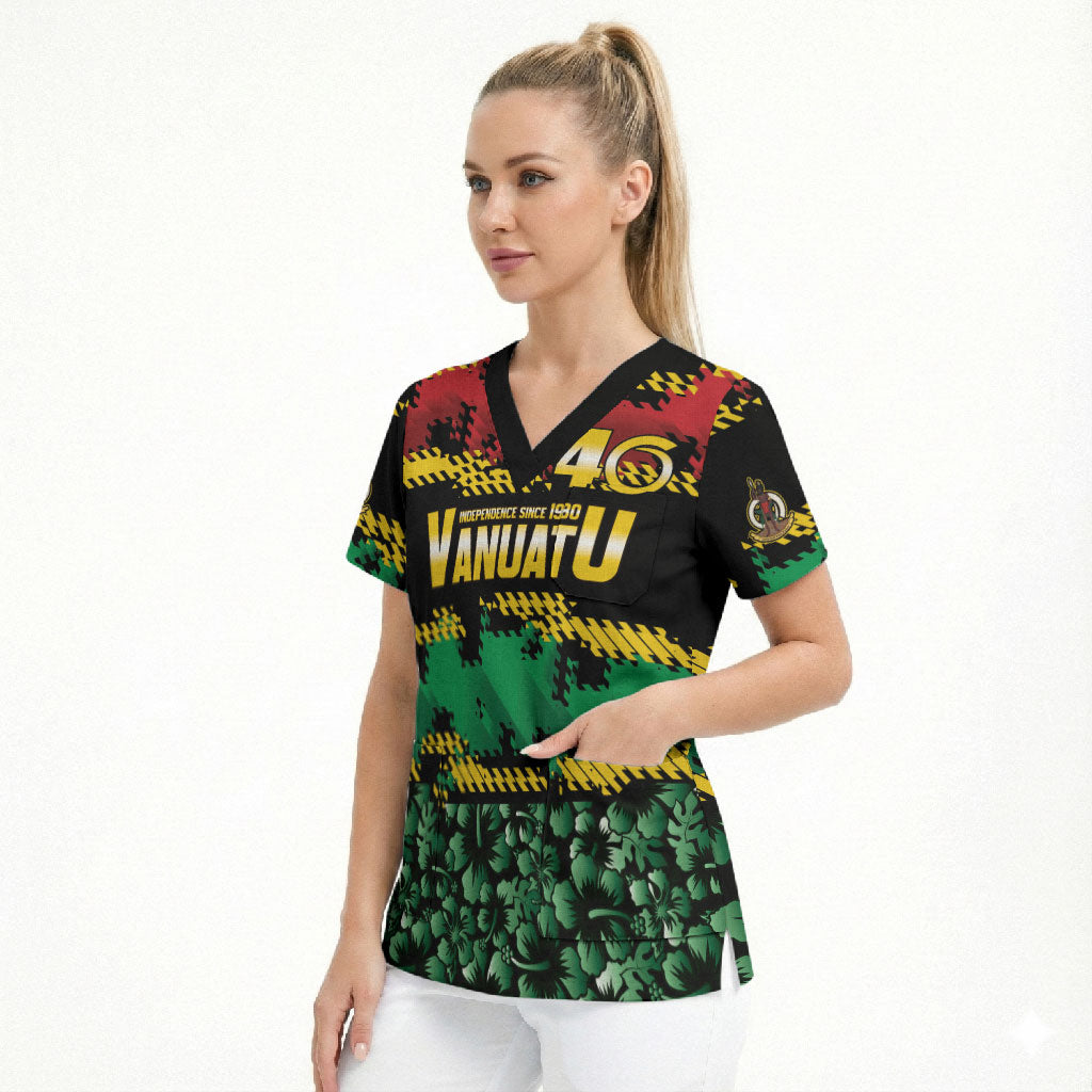 Vanuatu 46th Year Anniversary Scrub Top 30 July 1980 Hibiscus Seamless Pattern LT9 - Polynesian Pride