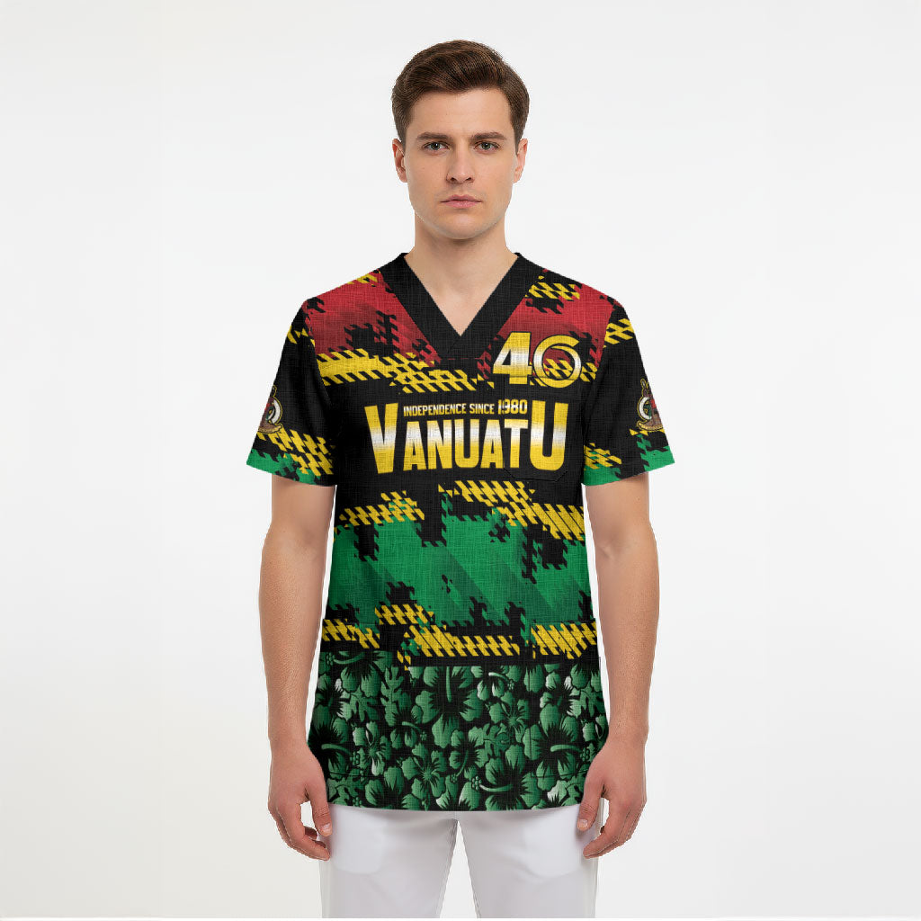 Vanuatu 46th Year Anniversary Scrub Top 30 July 1980 Hibiscus Seamless Pattern LT9 - Polynesian Pride