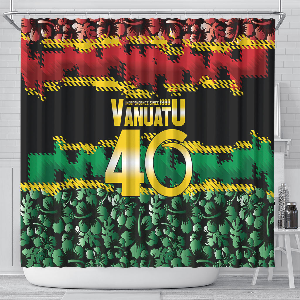 Vanuatu 46th Year Anniversary Shower Curtain 30 July 1980 Hibiscus Seamless Pattern LT9 - Polynesian Pride