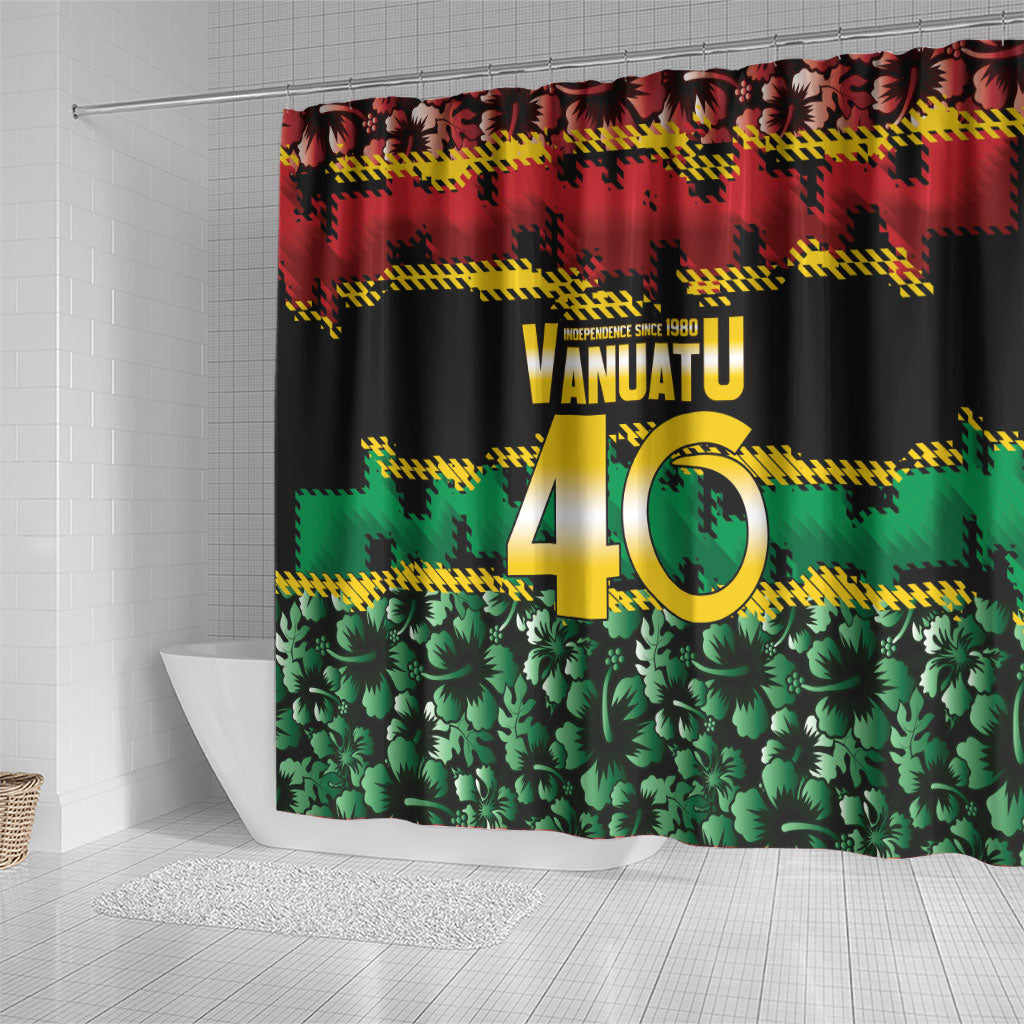 Vanuatu 46th Year Anniversary Shower Curtain 30 July 1980 Hibiscus Seamless Pattern LT9 - Polynesian Pride