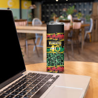 Vanuatu 46th Year Anniversary Skinny Tumbler 30 July 1980 Hibiscus Seamless Pattern LT9 - Polynesian Pride