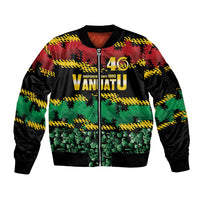 Vanuatu 46th Year Anniversary Sleeve Zip Bomber Jacket 30 July 1980 Hibiscus Seamless Pattern LT9 Unisex Black - Polynesian Pride