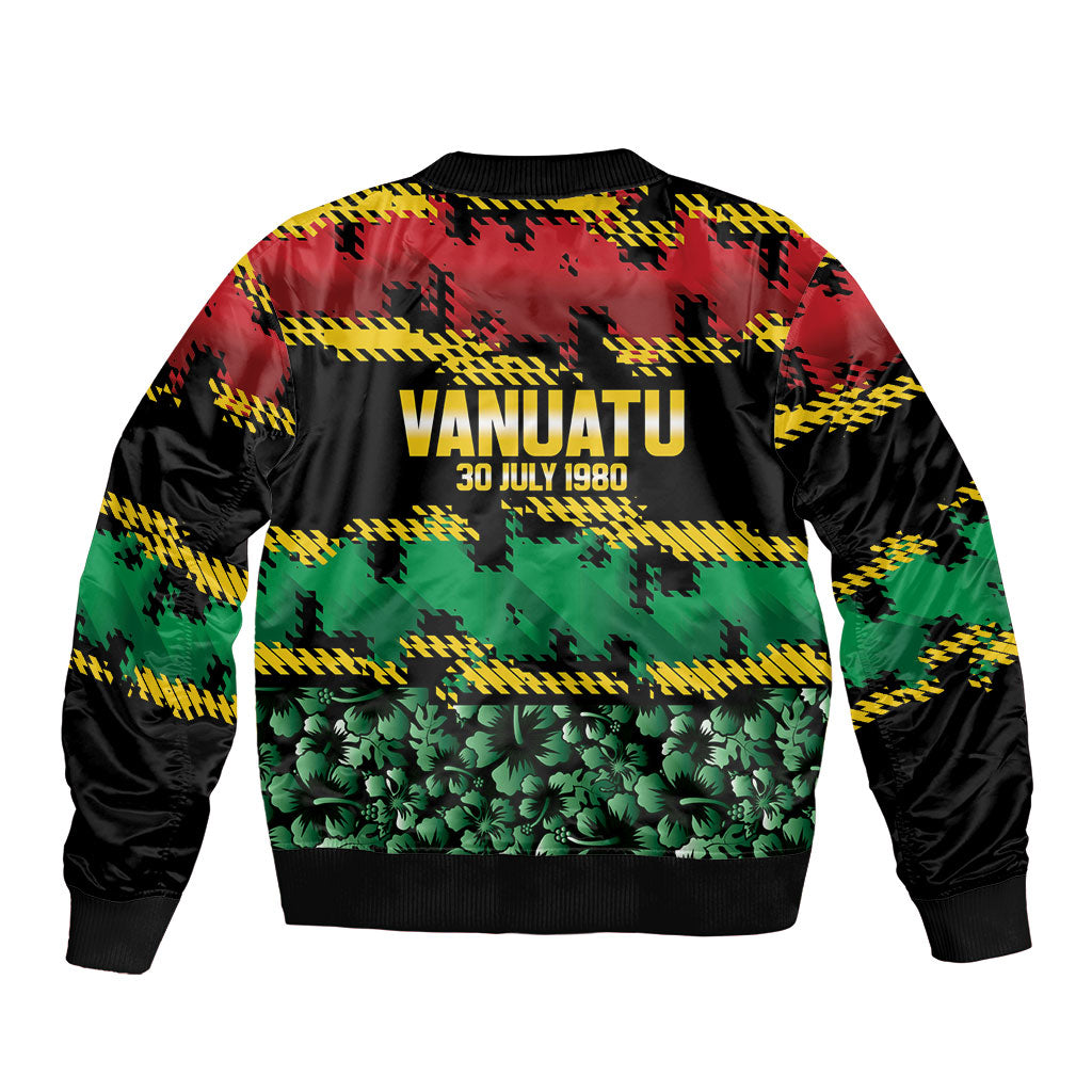 Vanuatu 46th Year Anniversary Sleeve Zip Bomber Jacket 30 July 1980 Hibiscus Seamless Pattern LT9 - Polynesian Pride