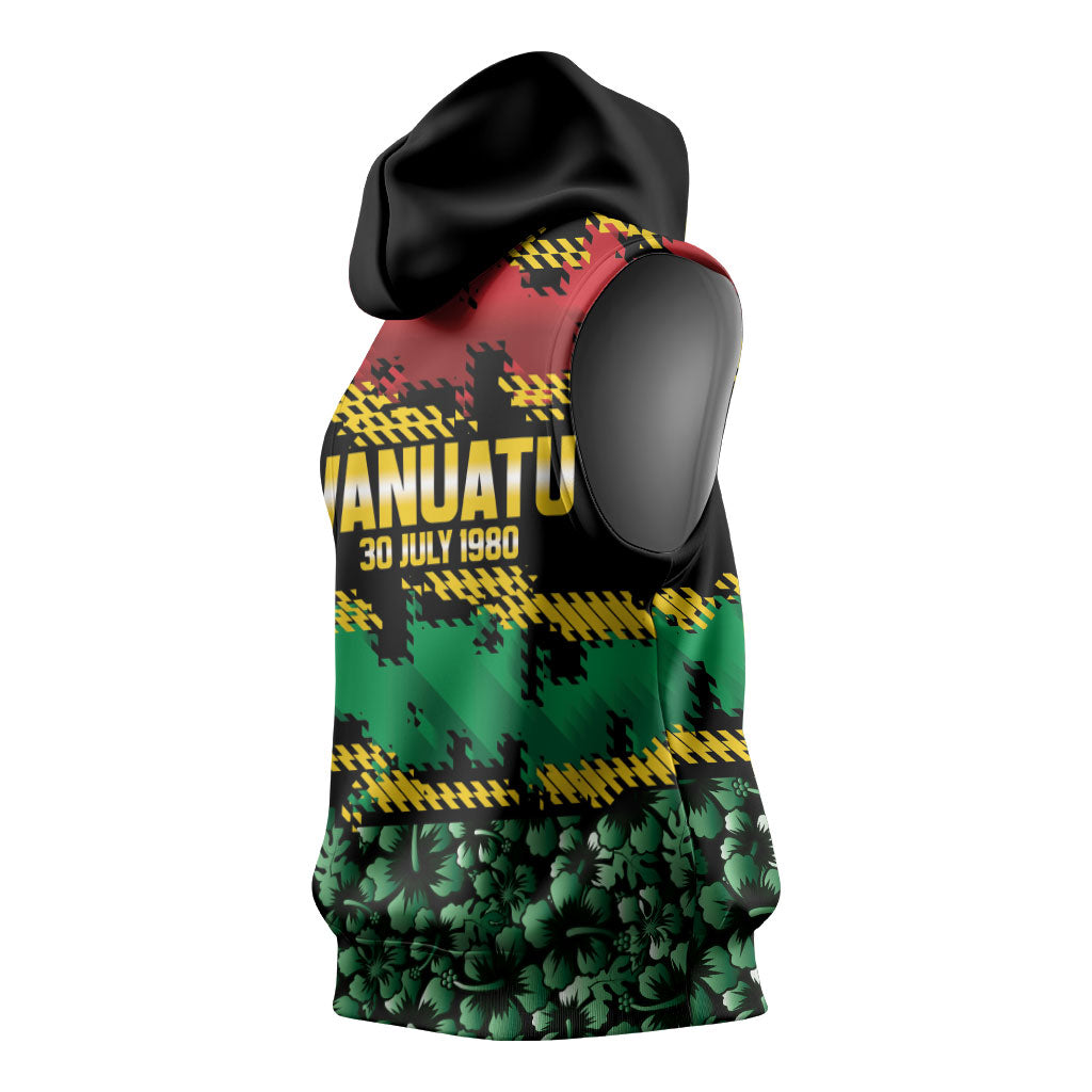 Vanuatu 46th Year Anniversary Sleeveless Hoodie 30 July 1980 Hibiscus Seamless Pattern LT9 - Polynesian Pride