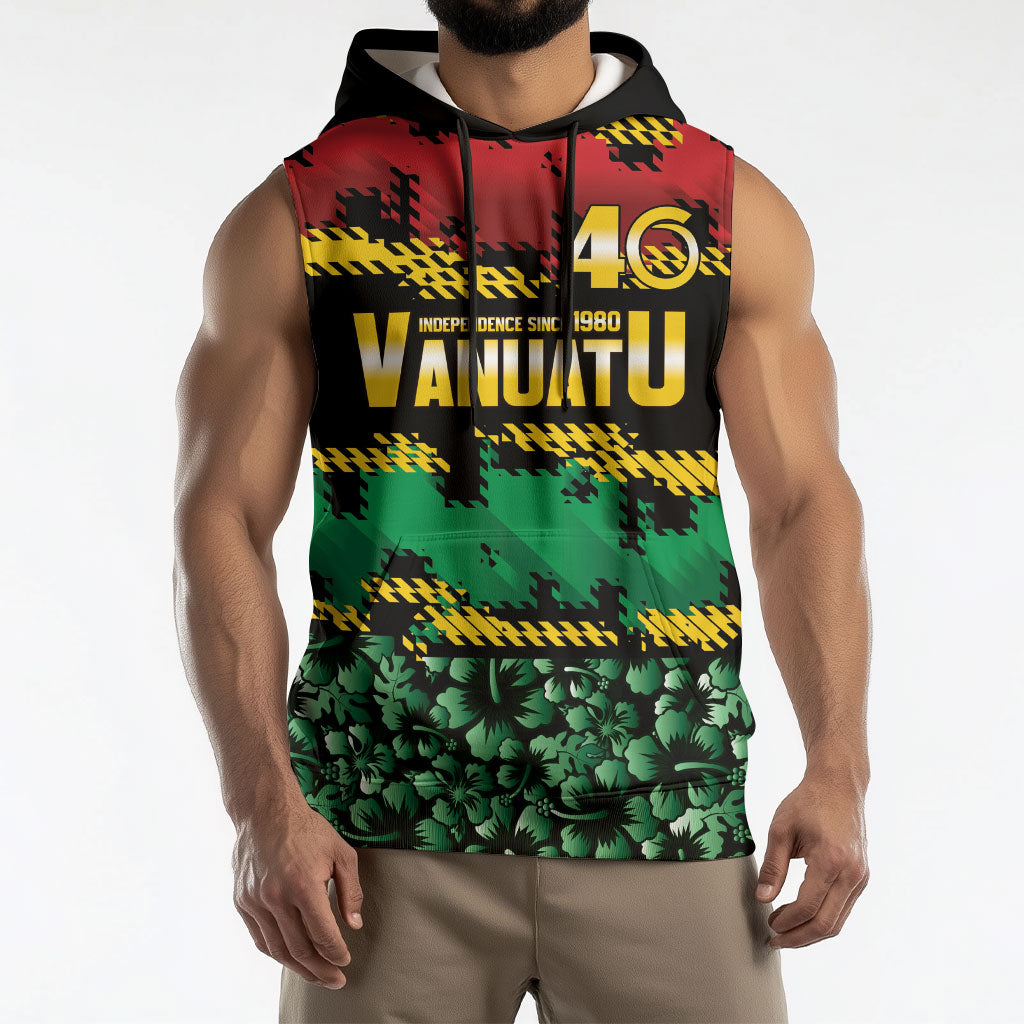 Vanuatu 46th Year Anniversary Sleeveless Hoodie 30 July 1980 Hibiscus Seamless Pattern LT9 - Polynesian Pride