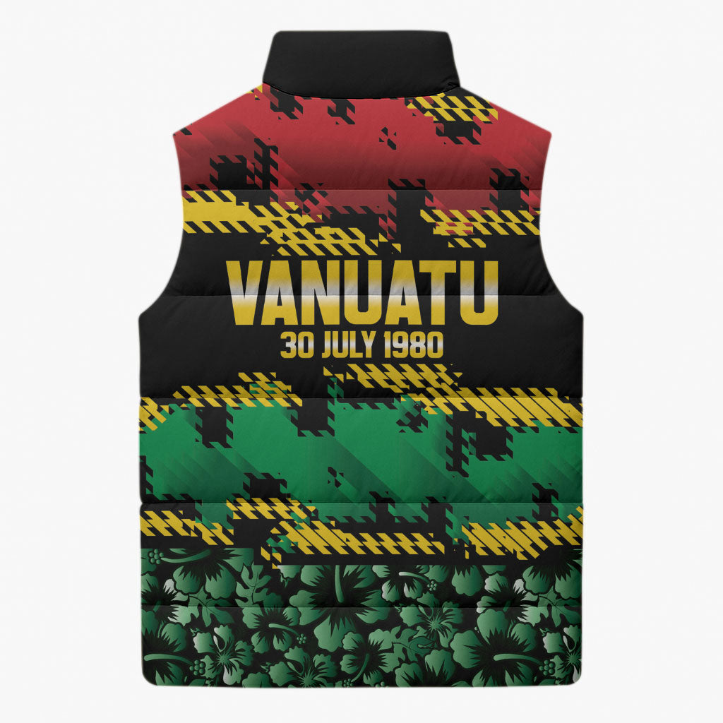 Vanuatu 46th Year Anniversary Sleeveless Puffer Jacket 30 July 1980 Hibiscus Seamless Pattern LT9 - Polynesian Pride
