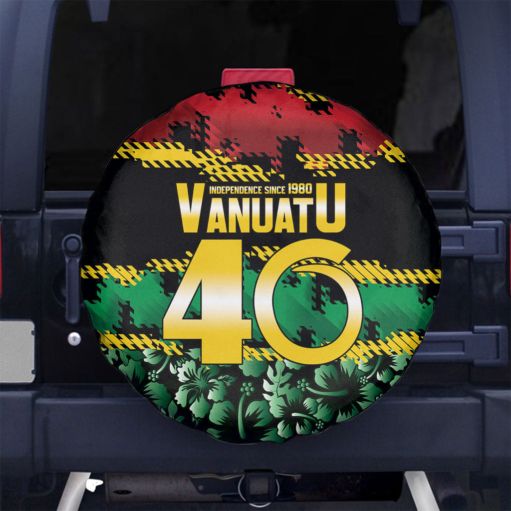 Vanuatu 46th Year Anniversary Spare Tire Cover 30 July 1980 Hibiscus Seamless Pattern LT9 No hole Black - Polynesian Pride