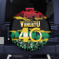 Vanuatu 46th Year Anniversary Spare Tire Cover 30 July 1980 Hibiscus Seamless Pattern LT9 No hole Black - Polynesian Pride