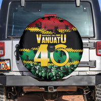 Vanuatu 46th Year Anniversary Spare Tire Cover 30 July 1980 Hibiscus Seamless Pattern LT9 Black - Polynesian Pride